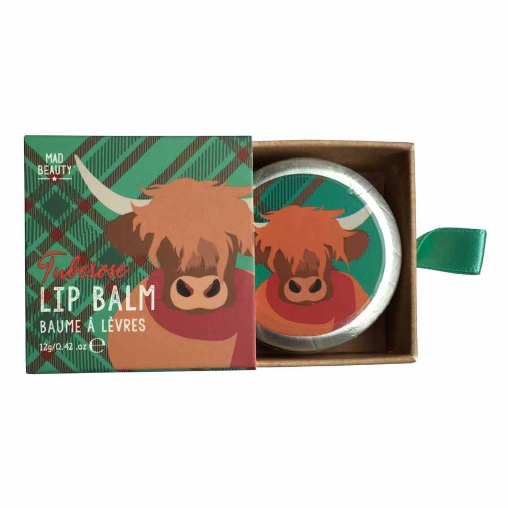 NWT Mad Beauty Tuberose Lip Balm Tin Scottish Scotland Highland Cow